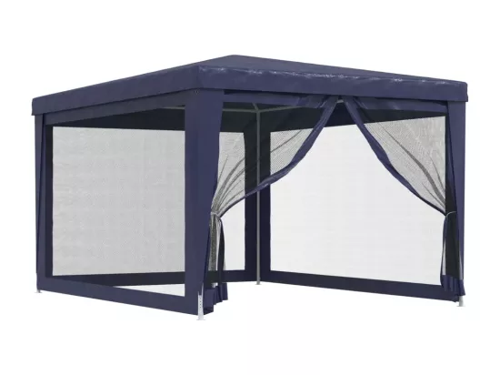 Tente de fête avec 4 parois latérales en maille Bleu 3x4 m PEHD