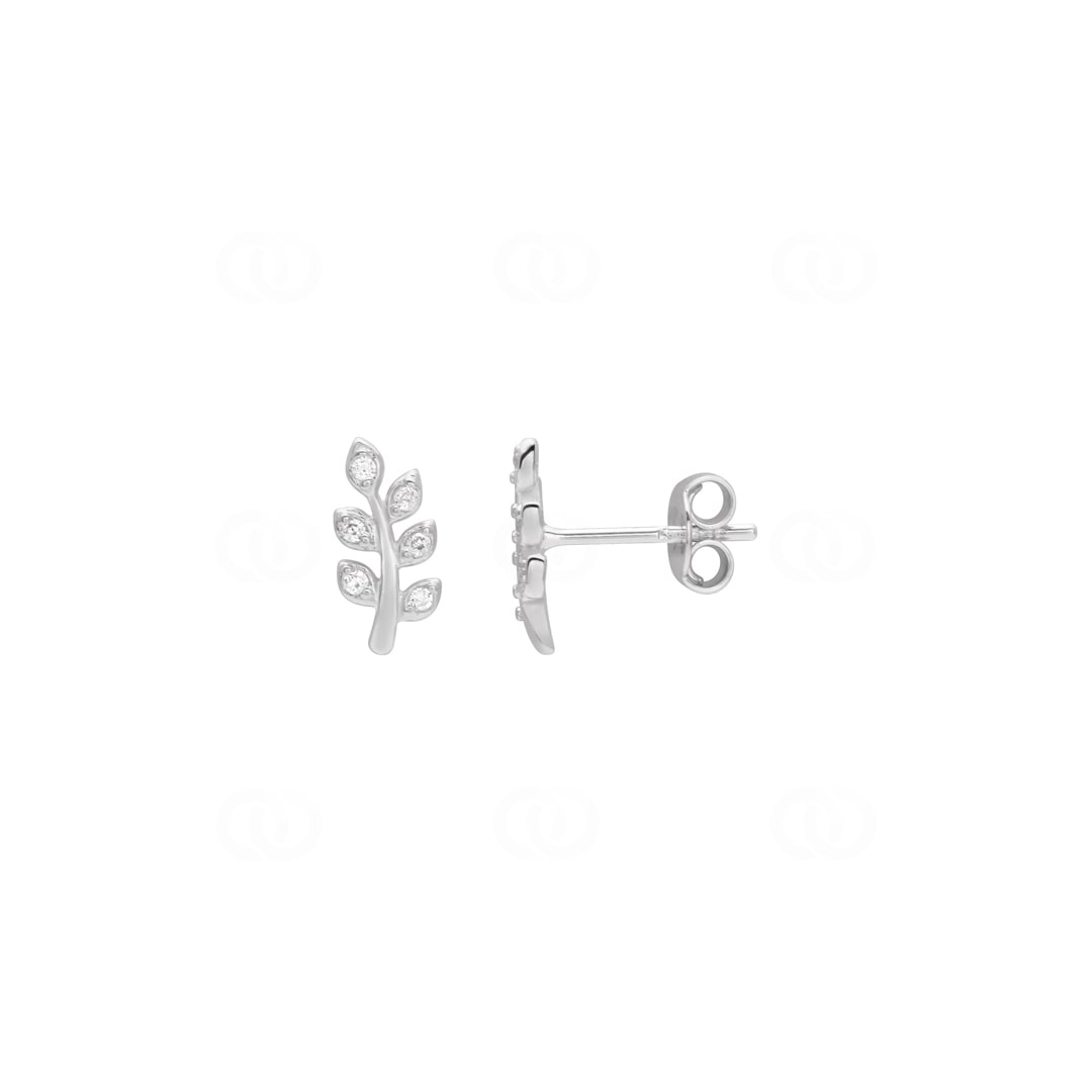Ohrstecker 925 Silber rhodiniert Lorbeerzweig mit Zirkonia
