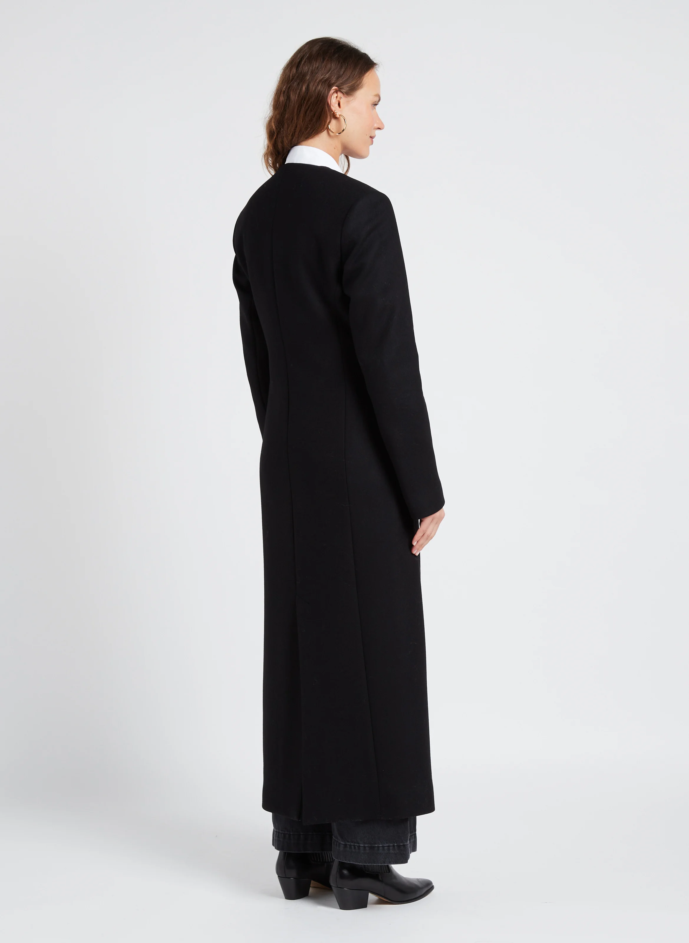 SOLO - Manteau col V en laine mélangée| Noir