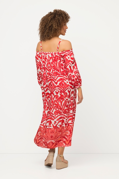 Midikleid, A-Linie, Carmen-Ausschnitt, 3/4-Arm