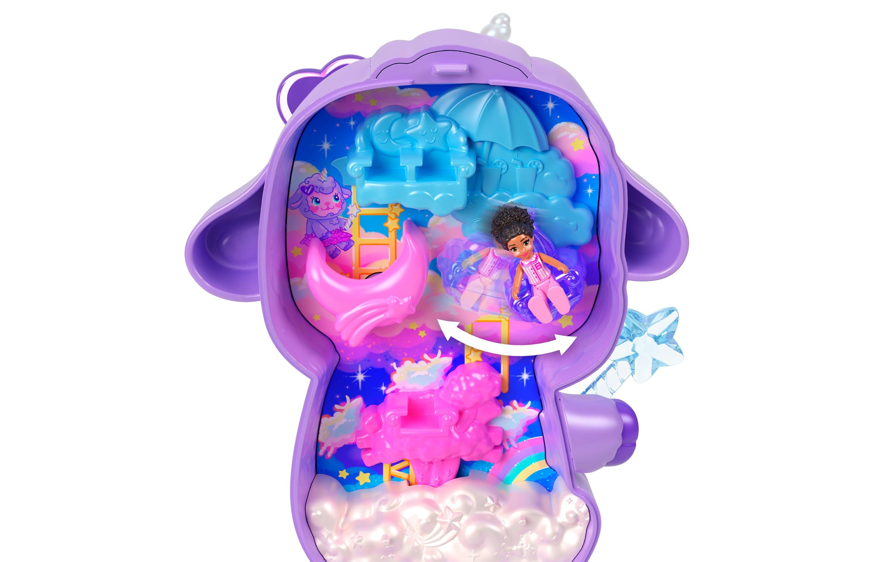 Spielset Lämmchen SchatulleSpielzeug-Set in zauberhafter Lamm-Form mit 1 Minipuppe und Haustier-Einhorn, Reisespielzeug mit Futter- und Styling-Zubehör