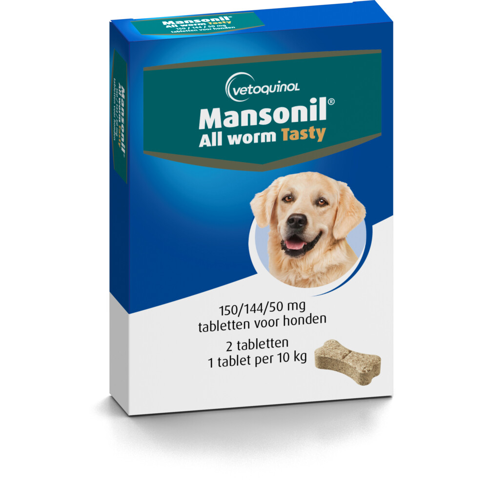 Mansonil All Worm Tasty Ontworming Tabletten Hond vanaf 2,5 kg2 stuks
