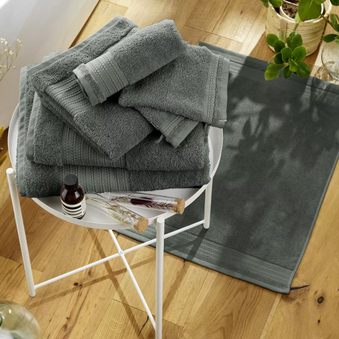 Serviette de bain coton bio (70 x 130 cm) Méline Vert romarin