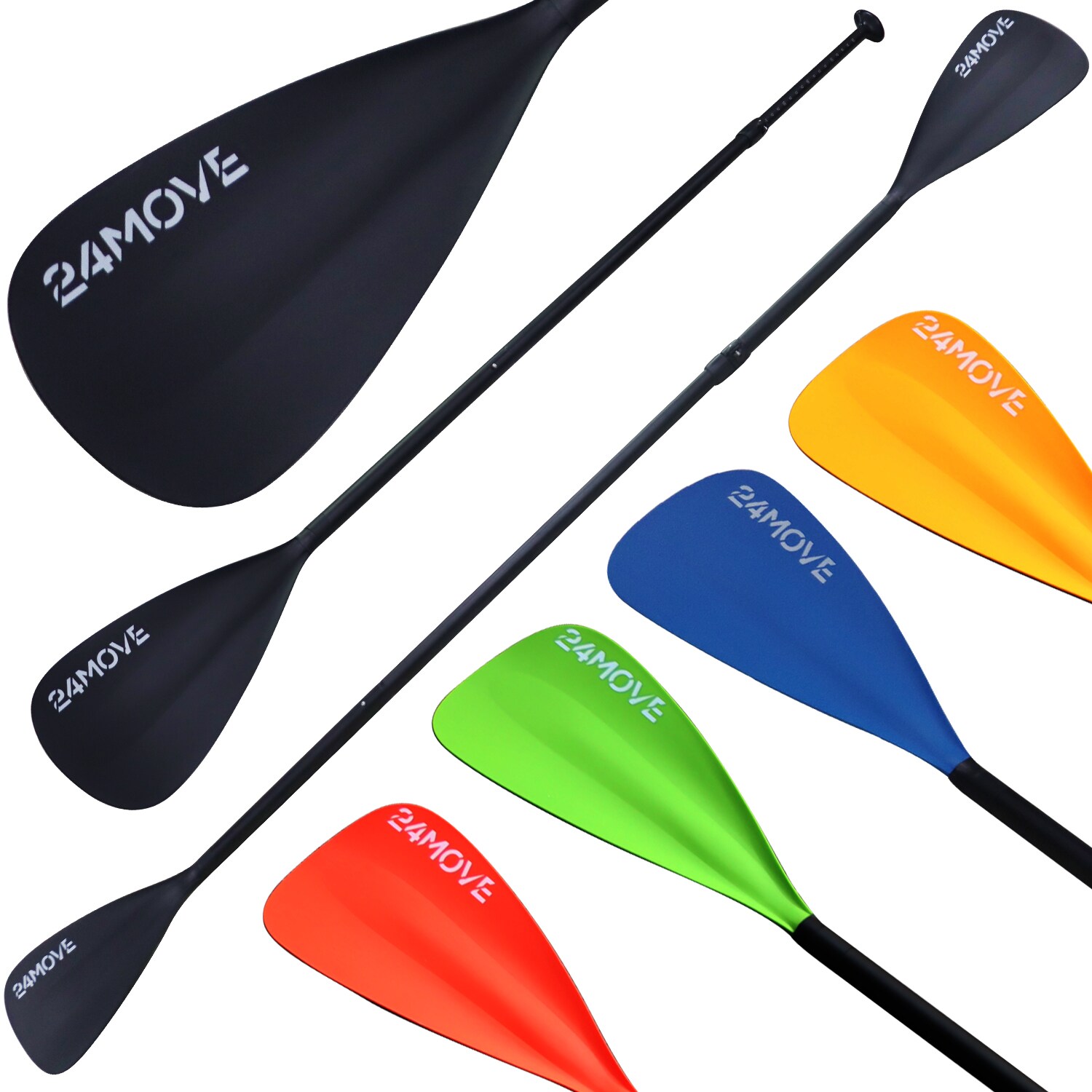 24MOVE® Paddel Doppelpaddel 2 in 1 Teleskoppaddel Stechpaddel für SUP Stand Up Board , Kajak, Leicht aus Aluminium 230cm, verstellbar
