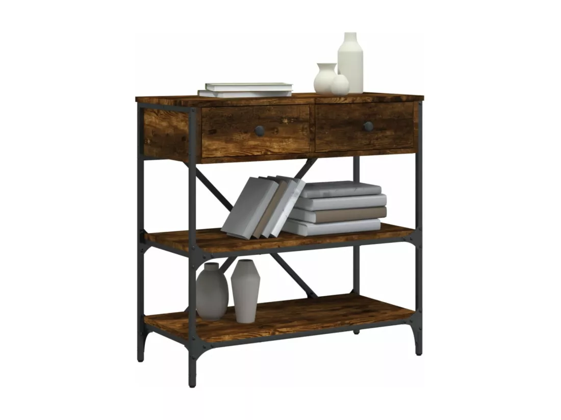 Table console chêne fumé 75x34,5x75 cm bois d'ingénierie