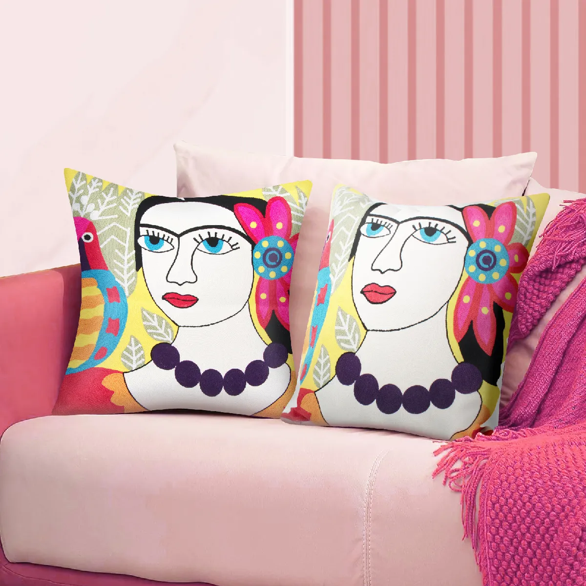 Avizar Lot de 2 Housses de Coussin Brodées Art Saphira 45x45 cm