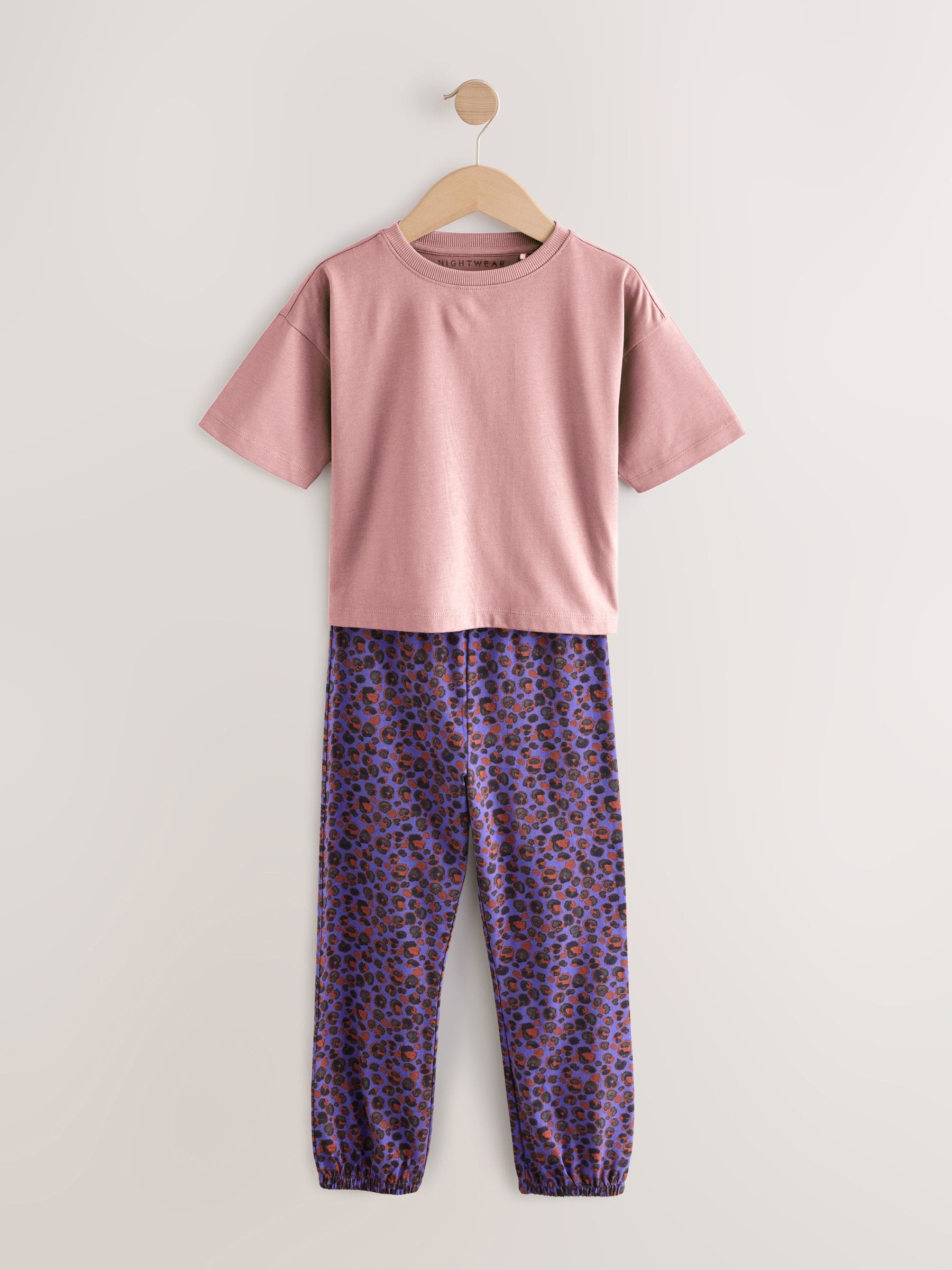 Plum/Bruin - Verpakking van 3 pyjama's met joggingbroek met dierenprint (3-16jr)