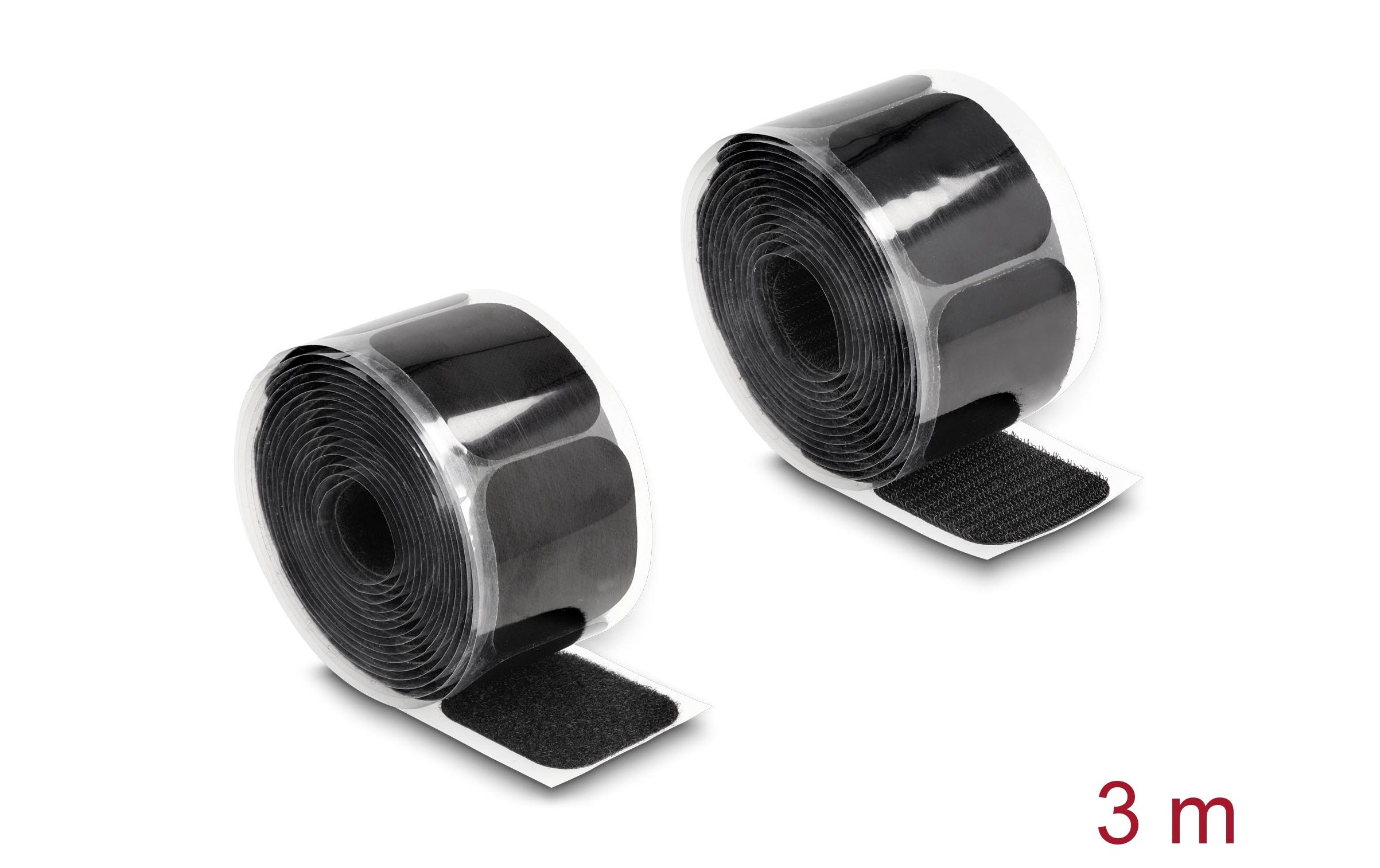 Klettpad auf Rolle selbstklebend Schwarz, 3 mDelock Klettpad auf Rolle selbstklebend mit Haft- und Flauschpad 45 x 50 mm – Länge 3 m schwarz