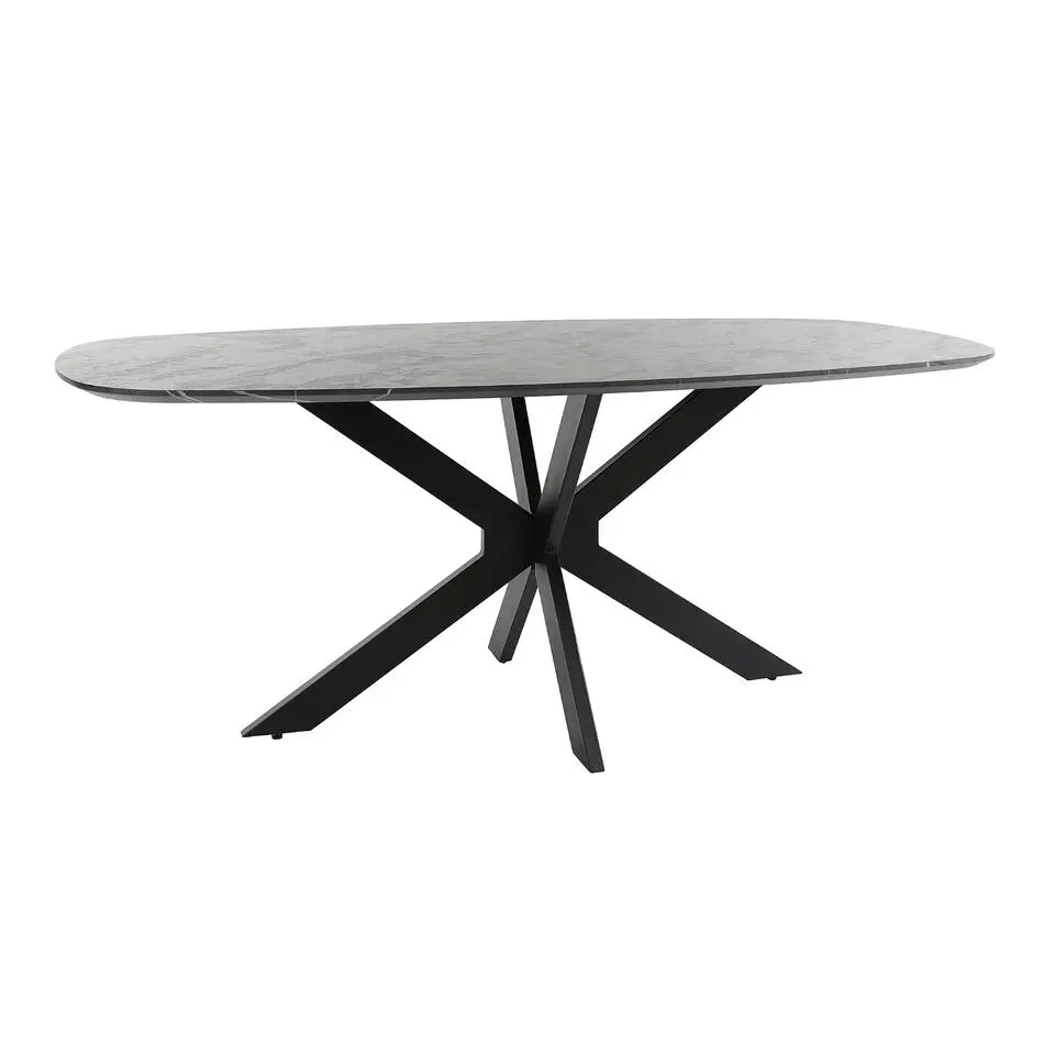 Eettafel Deens Ovaal 180cm - Zwart Marmerlook - 4-6 Personen