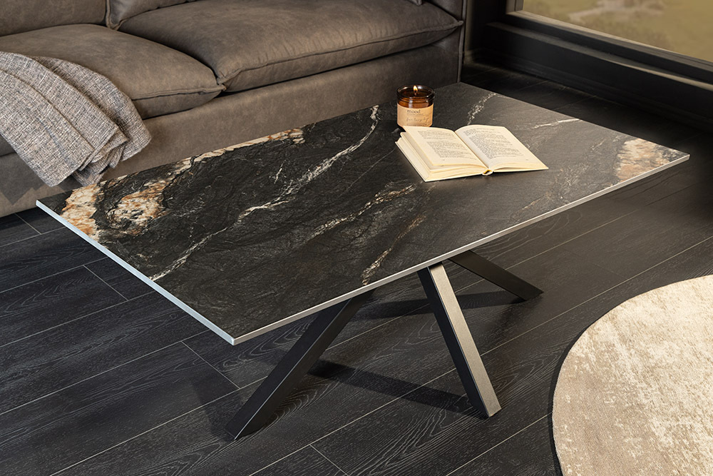 Moderner Couchtisch GALAXIE 100cm Aurora Oro schwarz gold sand Keramik