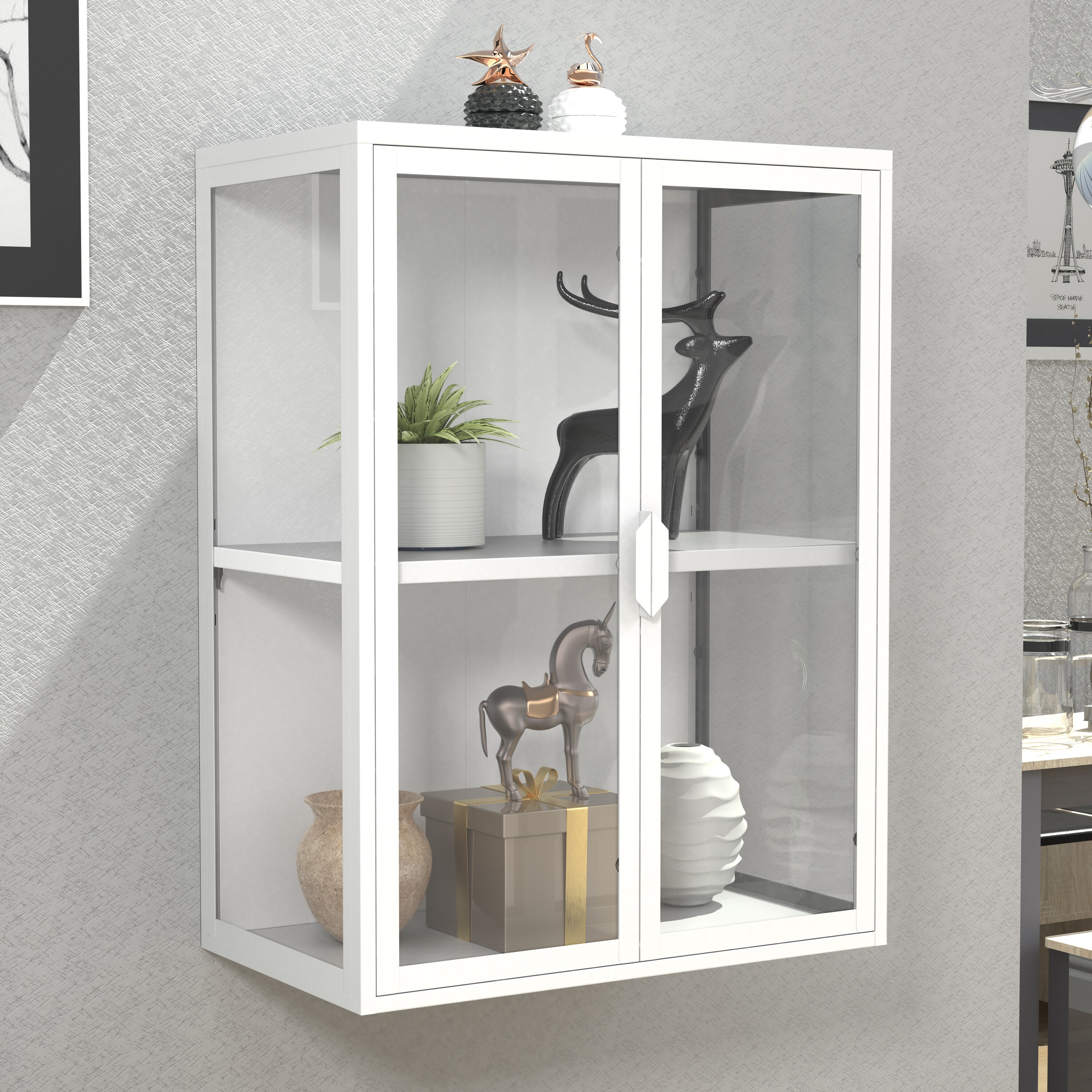 VCM Stahl Wandvitrine Hängevitrine Glasvitrine Wand Schaukasten Vitrine Glas 80x60x35 cm Flokas M