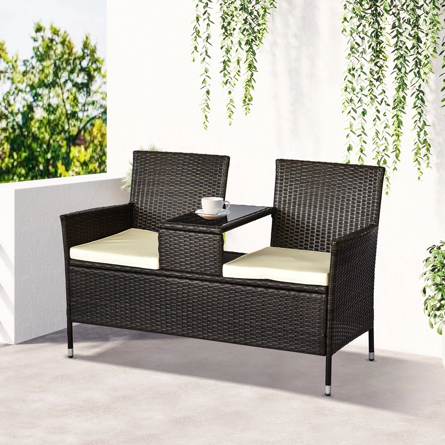 Outsunny Polyrattan Gartenbank braun