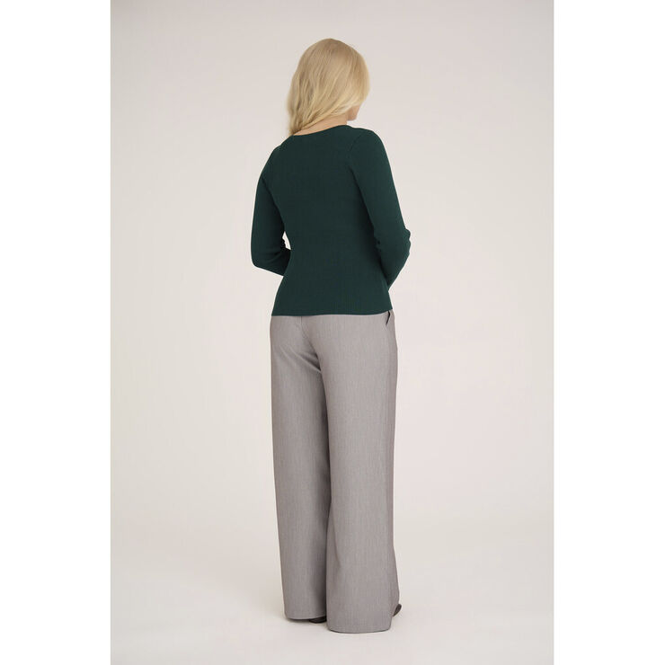 A-VIEW Rib ls knit long blouse Dark green