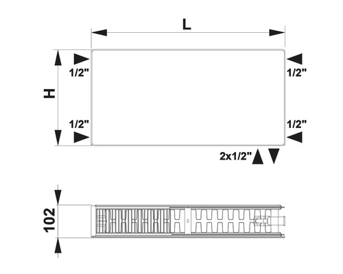 Rotheigner Planradikörper Type DK (22) 6-voudig (rechtsonder of zijkant) 300 x 500 mm wit zonder montagebeugels