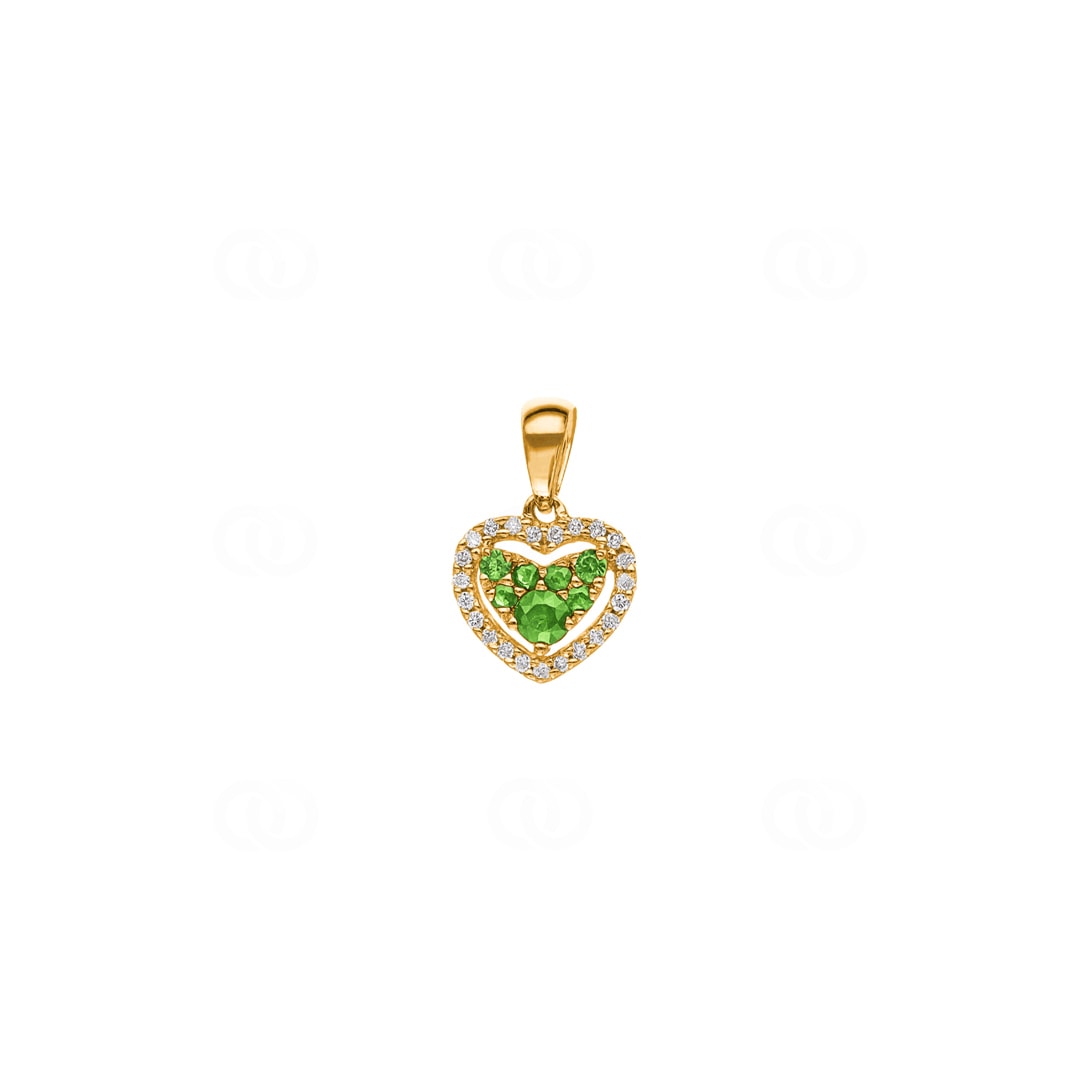 Herzanhänger 750/18 K Gelbgold mit grünen Granaten & Diamanten 0.08 ct H/si