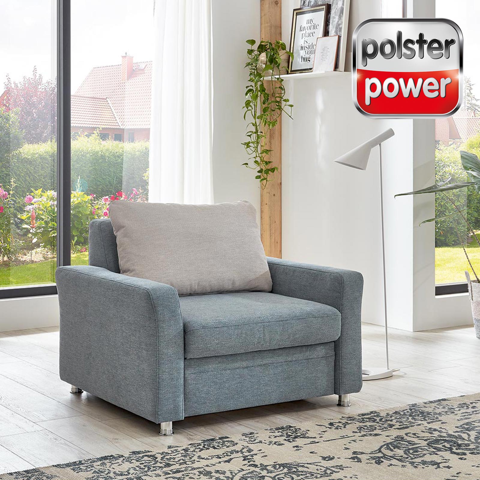 polsterpower Sessel - eisblau-ecru - Federkern - Basismodell