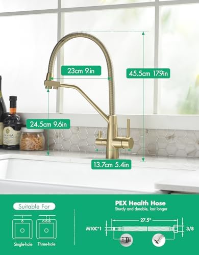 TIMACO Robinet de cuisine Pivotant à 360° Doré brossé Avec douchette extractible Mitigeur de commande ordinaire du commerce : Bricolage