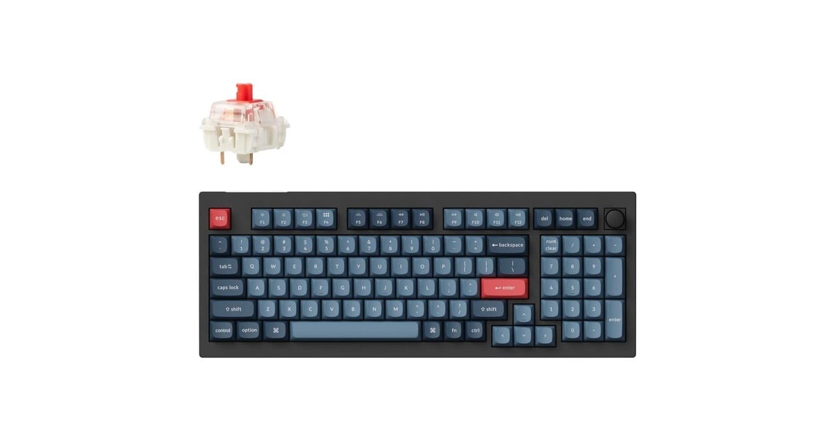 KeychronV5 Max-D1, toetsenbord  (Zwart, US lay-out, Gateron Jupiter Red, RGB leds, 96%, Double-shot PBT, hot swap, 2.4 | Bluetooth | USB-C, Knob, Tweedekans)