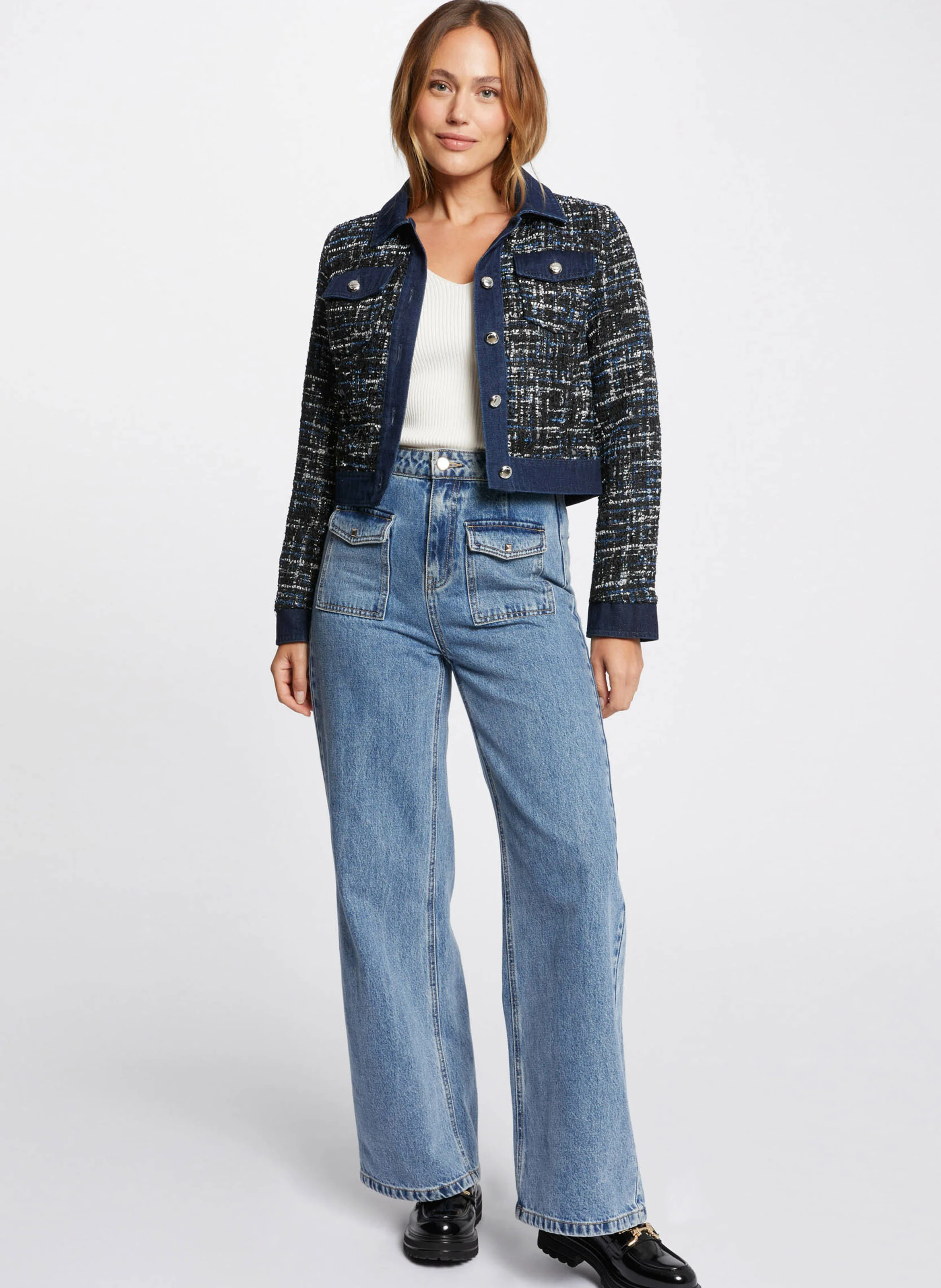 VCLAR - Veste courte col chemise en tweed | Multicolore
