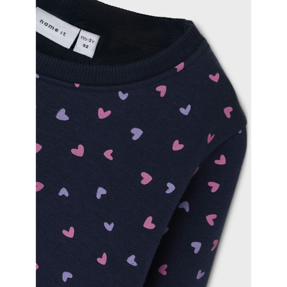 Køb Name It Dark Sapphire Heart AOP Davina Sweatshirt Fleece Noos
