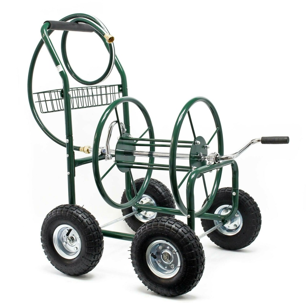 Chariot de tuyau 16mm tuyau d’arrosage 76m raccord de 19mm 4 roues dévidoir