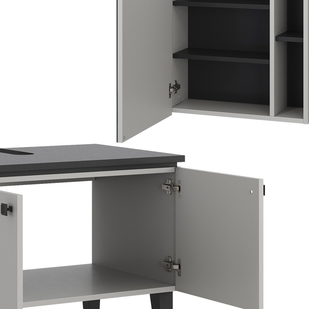 Vicco Badmöbel-Set Gerta in Grau-Schwarz, Badezimmer-Set, moderne Badserie, Spiegelschrank, Waschbeckenunterschrank