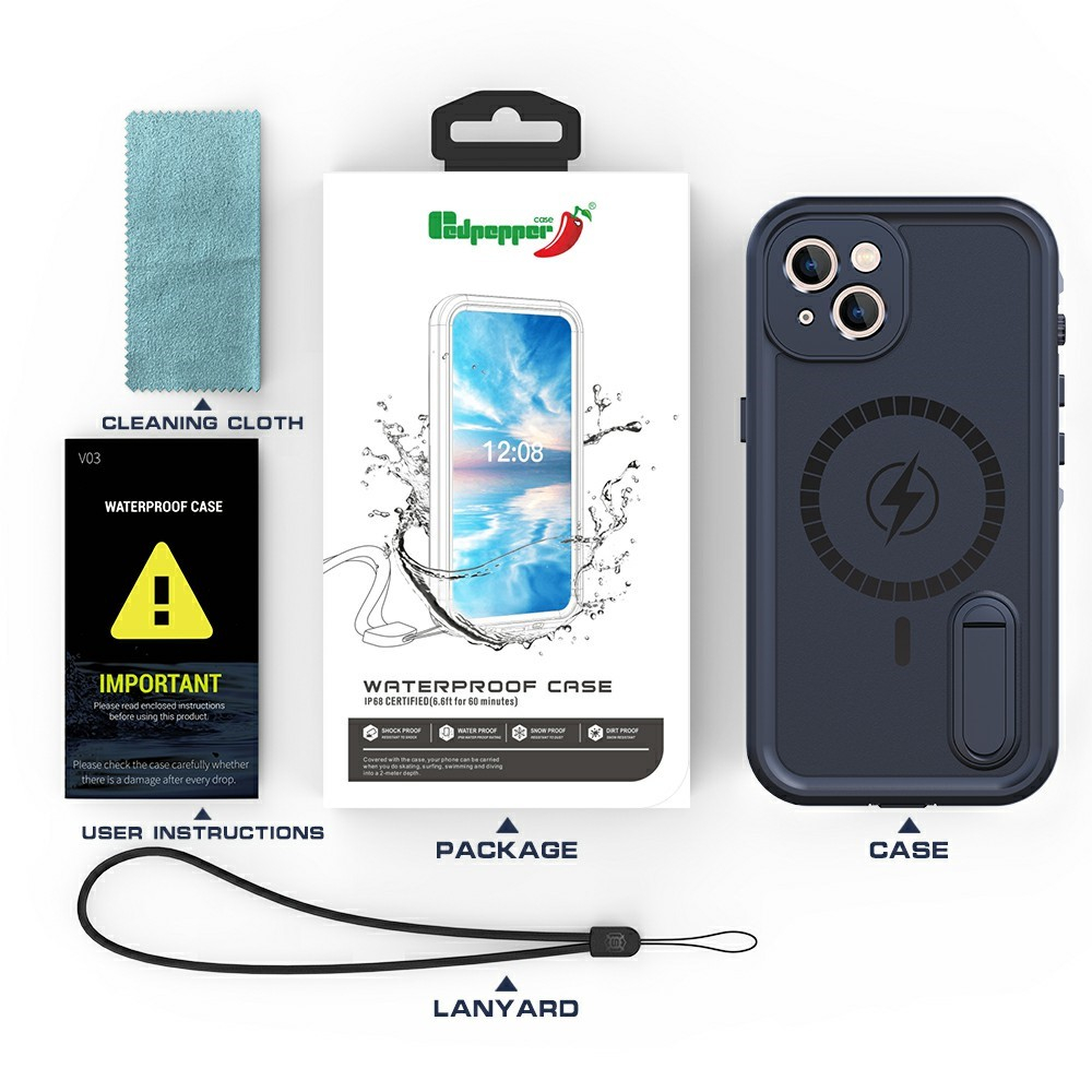 iPhone 13 Wasserfeste MagSafe Outdoor Schutz Hülle mit Aufsteller (IP68) - Schwarz