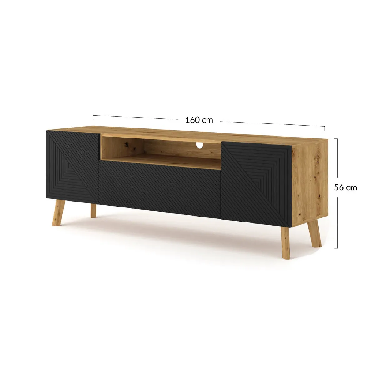 BestMobilier Velato Meuble TV 160 cm Bois Noir