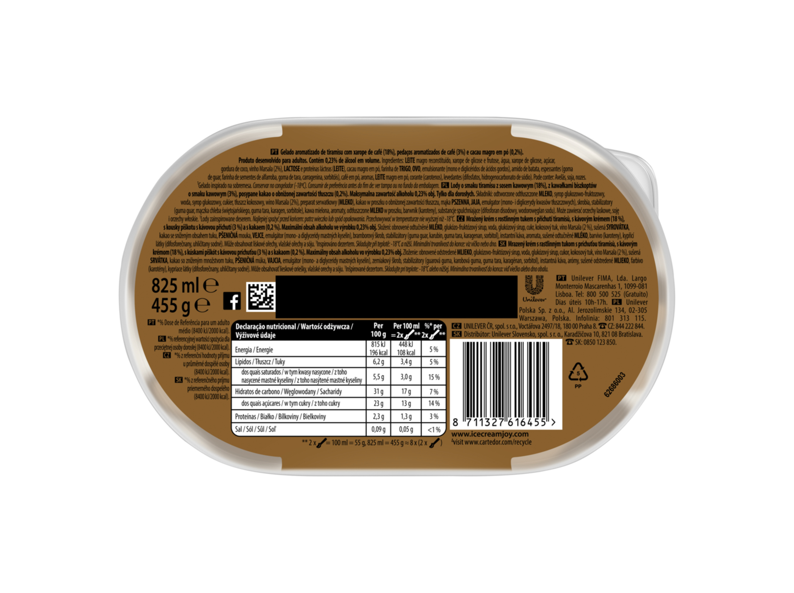 GELADO CARTE D'OR TIRAMISU 825ML