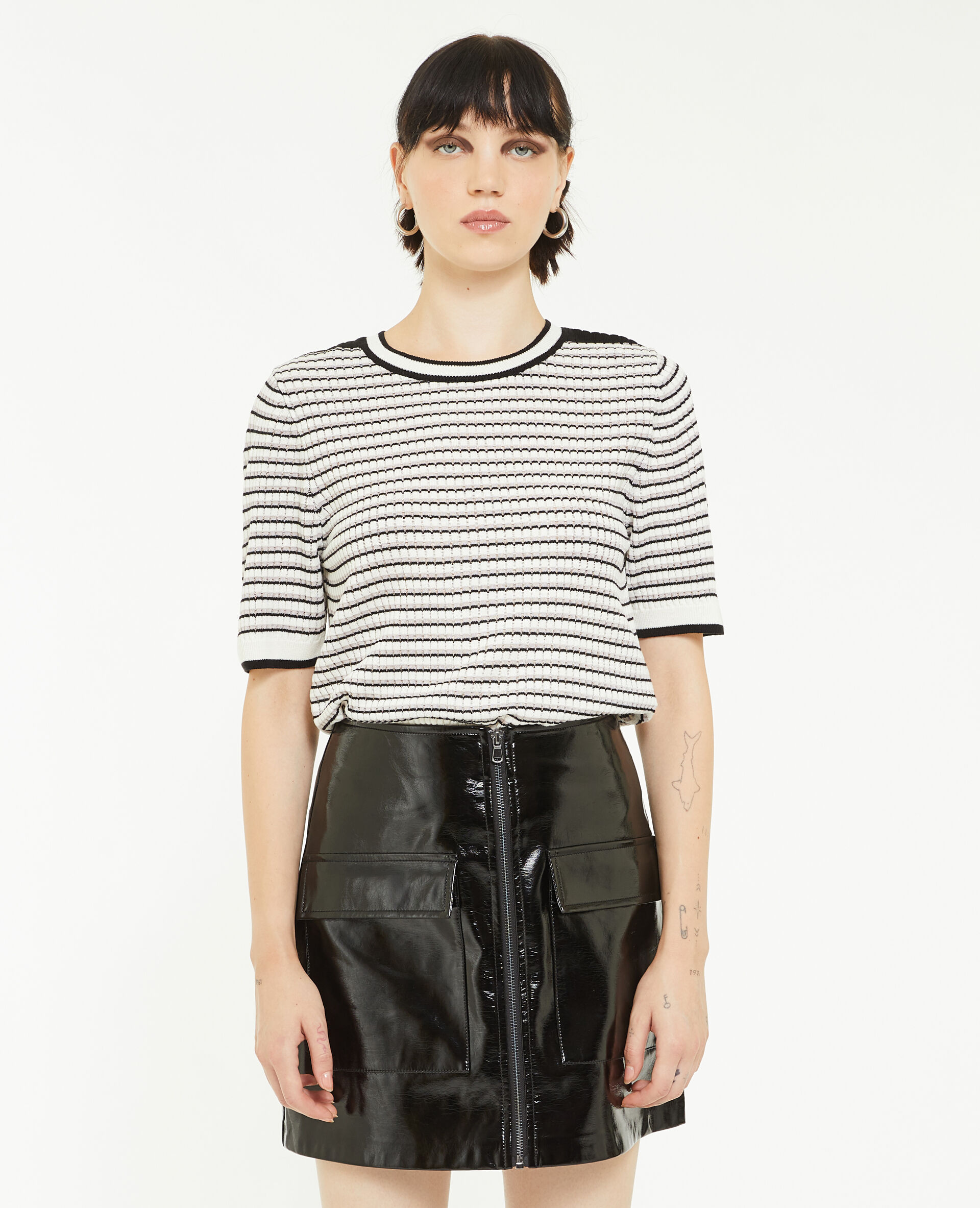 Pull ajouré manches courtes - Noir