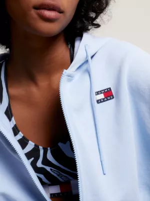 Moletom com capuz e zíper, modelo Relaxed Hoody, com distintivo.