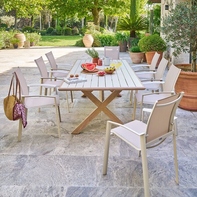 Ensemble table de jardin AXIOME + 8 fauteuils AXANT Miel