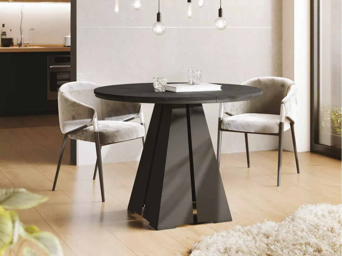 Table à Manger Ronde Extensible Avec Piètement Métallique Noir - Table Industrielle Moderne Pour Salle à Manger Ou Cuisine - 100 Cm à 180 Cm - Fabriqué En Ue - Marb