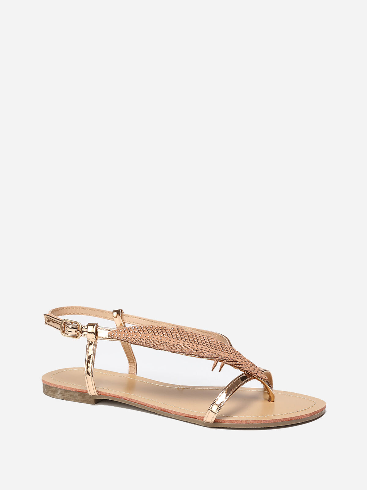 Nu-pieds à feuille en strass- Doré rose