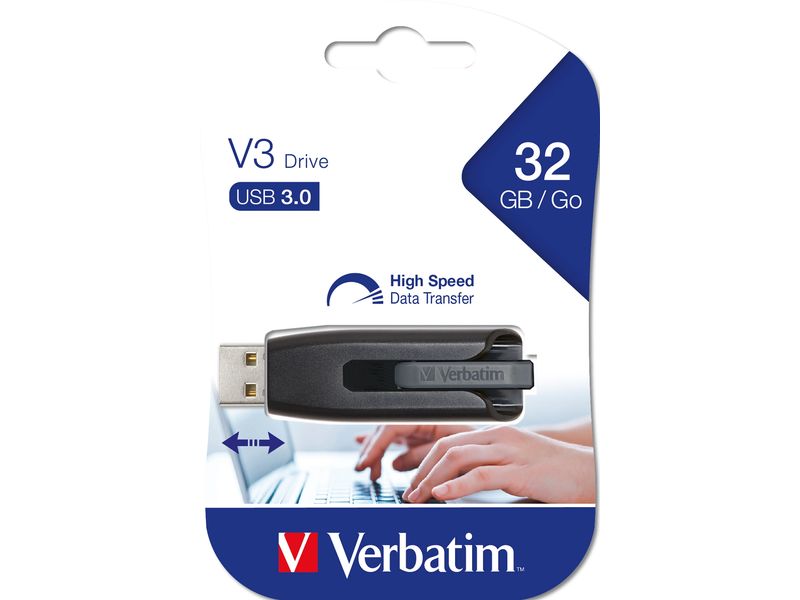 Verbatim USB-Stick Store 'n' Go V3 32 GB 32 GB USB 3.0 Stick mit versenkbarem USB-Stecker für schnellen Datentransfer