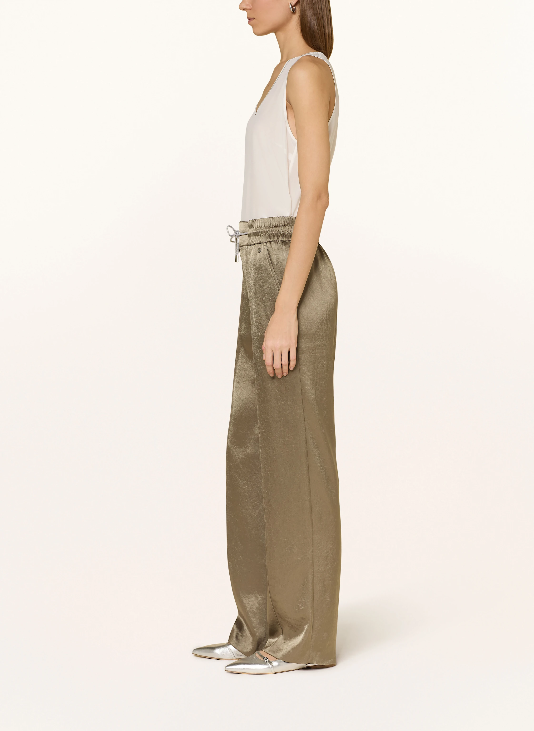 MARC CAIN Marlenehose aus Satin mit Schmucksteinen