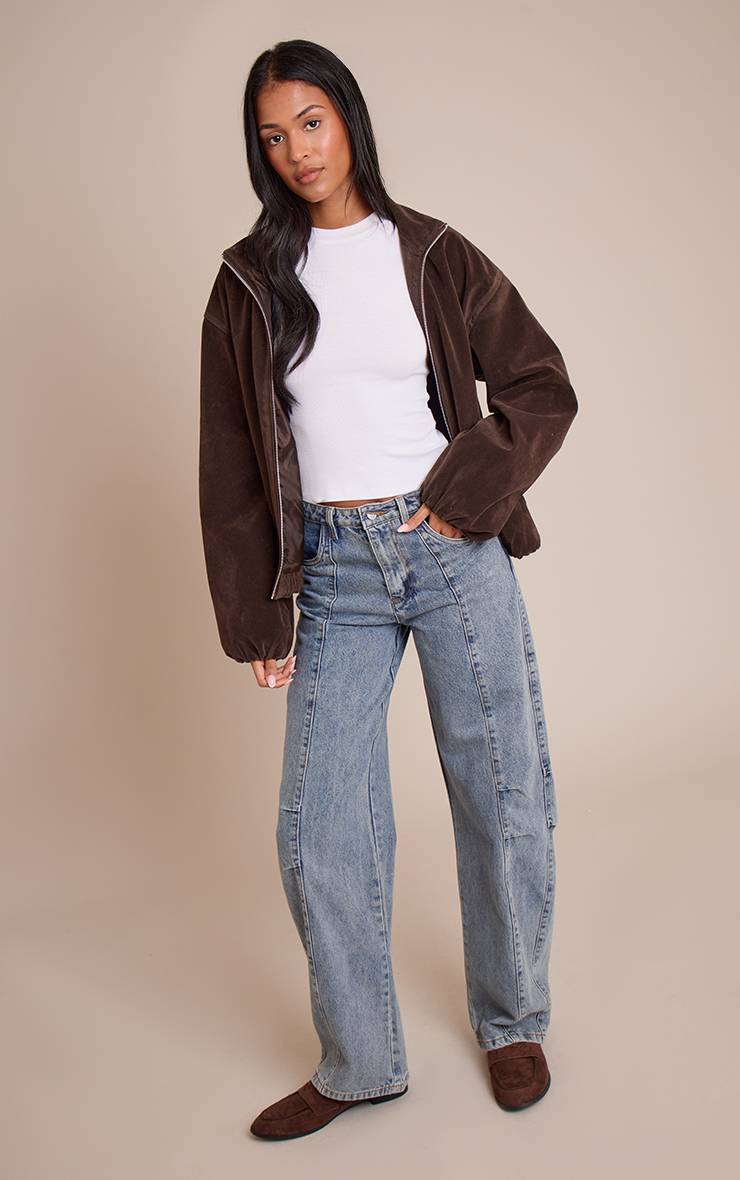 Délavage Vintage Jean Barrel Taille Mi-haute À Détails De Coutures Vintage Tall