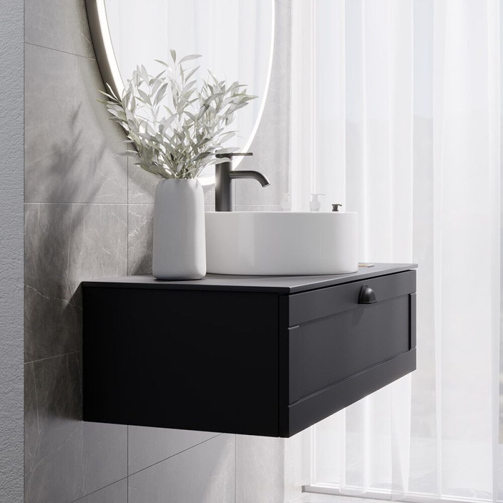 BADEROMSMØBEL CAMARGUE IQ+ FRONT M. RAM SVART MATT 100CM