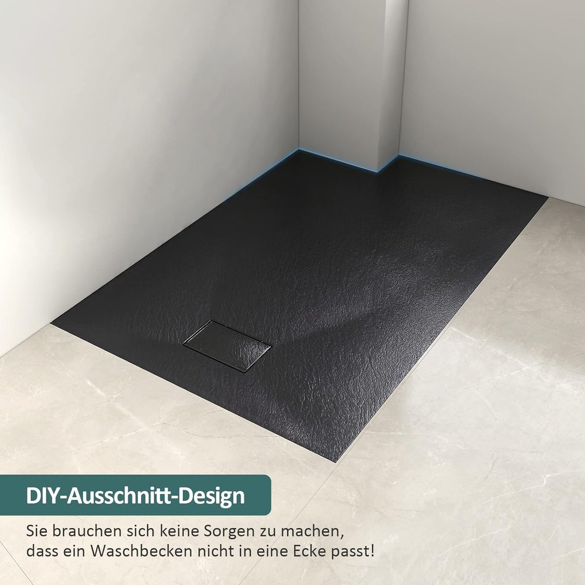 EMKE Douchebak 140x90cm Vlak, Rechthoekig, Antislip, Snijbaar SMC Douchebak, Zwart
