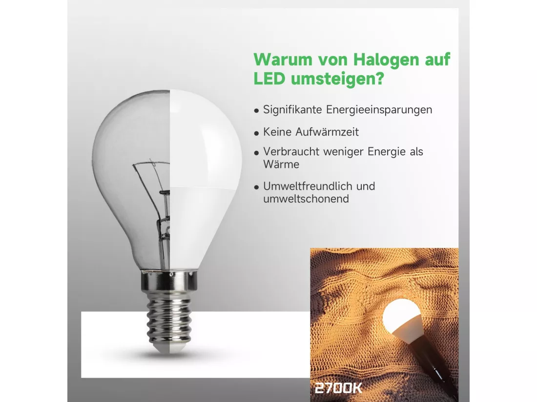 NETTLIFE Ampoule LED Ampoule LED 5W, angle de faisceau de 240°, lampe à économie d'énergie non dimmable E14, 6 pièces.
