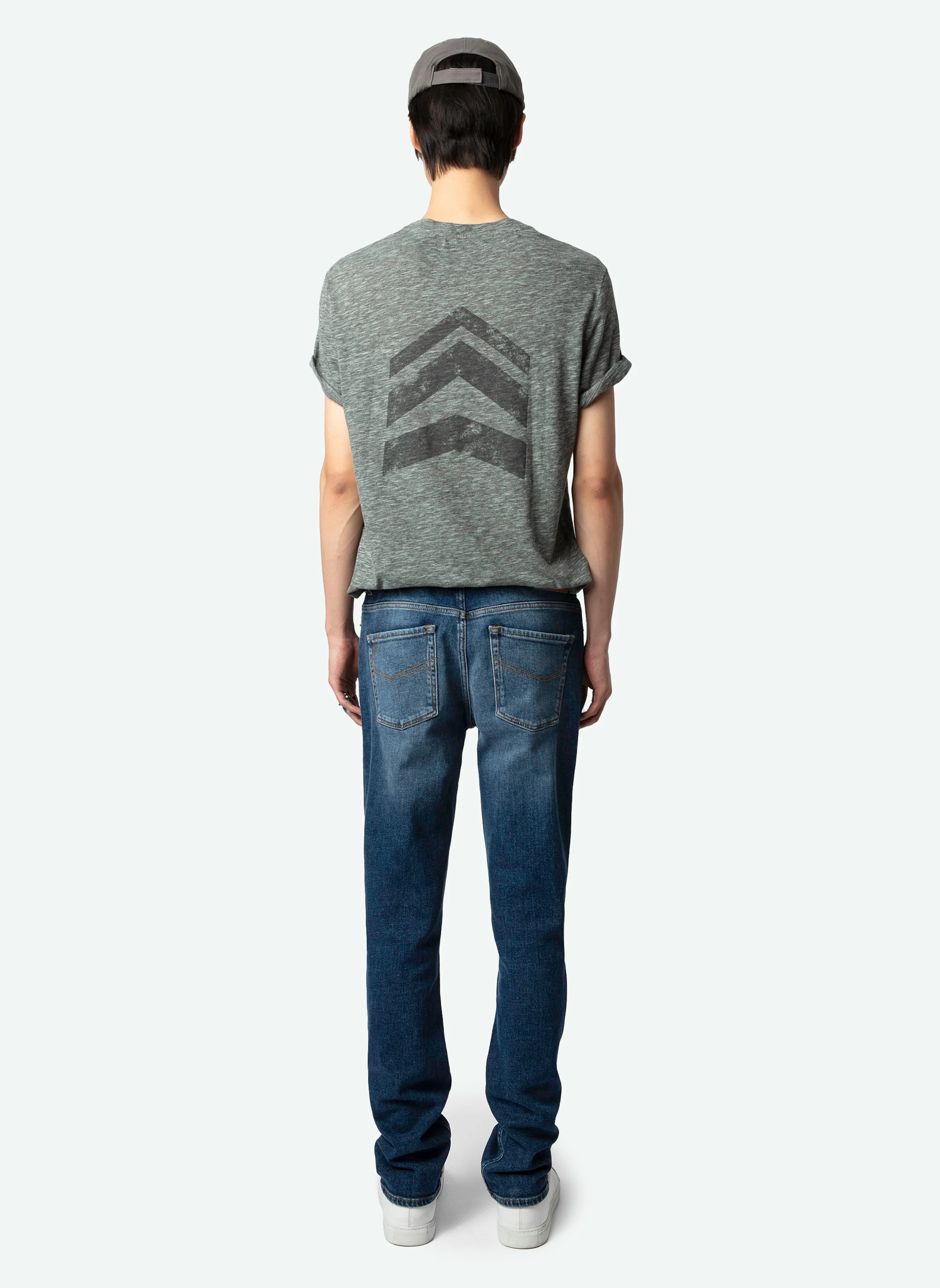 TOMMY - Tee-shirt col rond droit en coton mélangé | Bleu