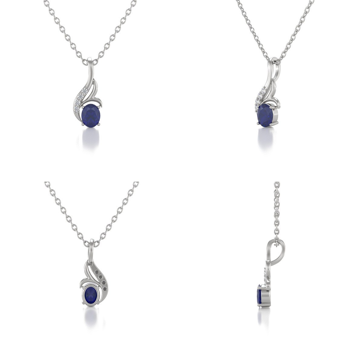 Collier Pendentif ADEN Or 585 Blanc Saphir et Diamants Chaine Or 585 incluse 0.75grs