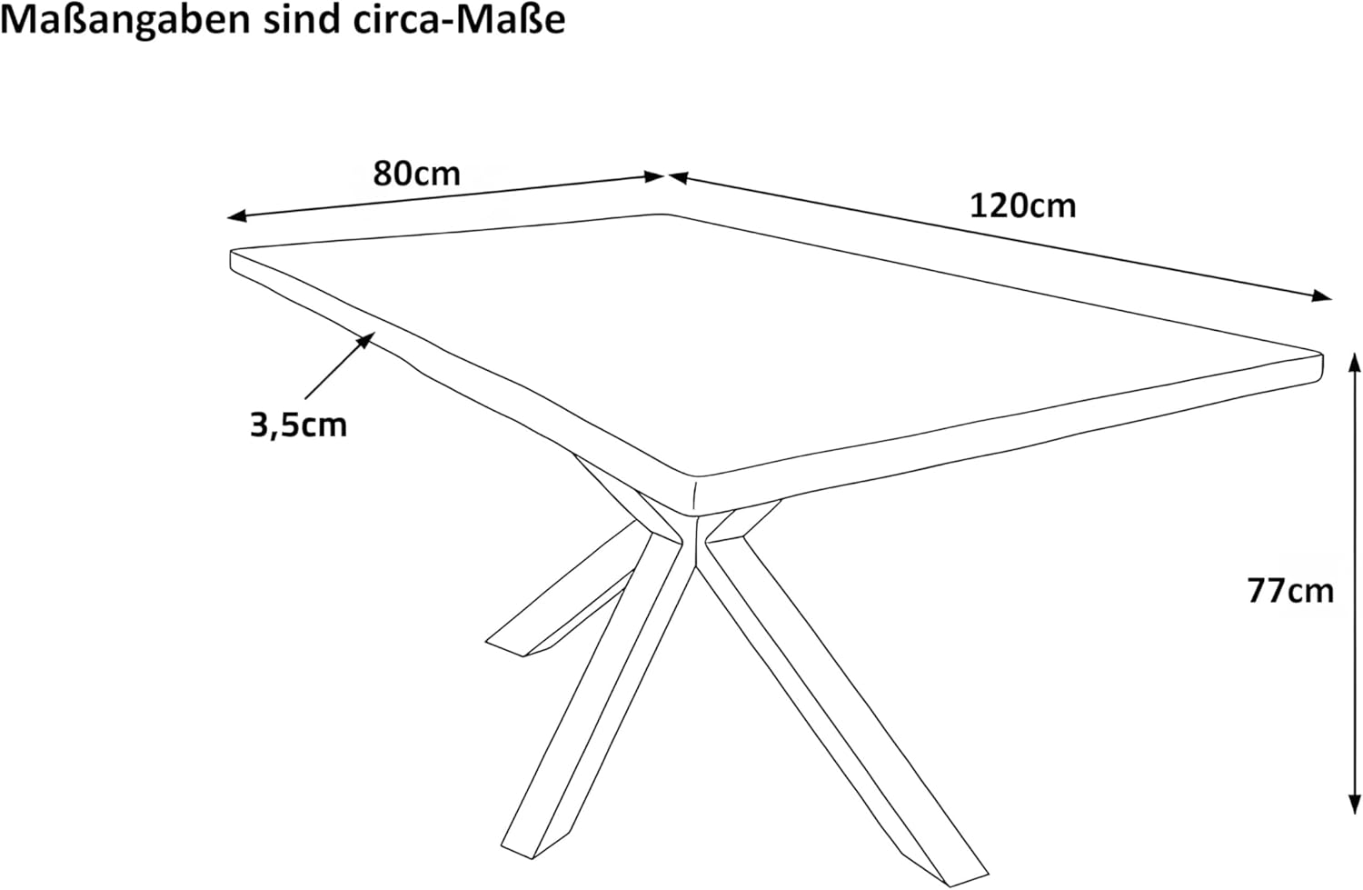 SAM Esstisch Harley | 120 x 80 cm | Akazienholz massiv | Farbe: Natur lackiert | echte Baumkante | Spider-Gestell Metall Schwarz | pflegeleichter Baumkantentisch/Esszimmertisch/Küchentisch