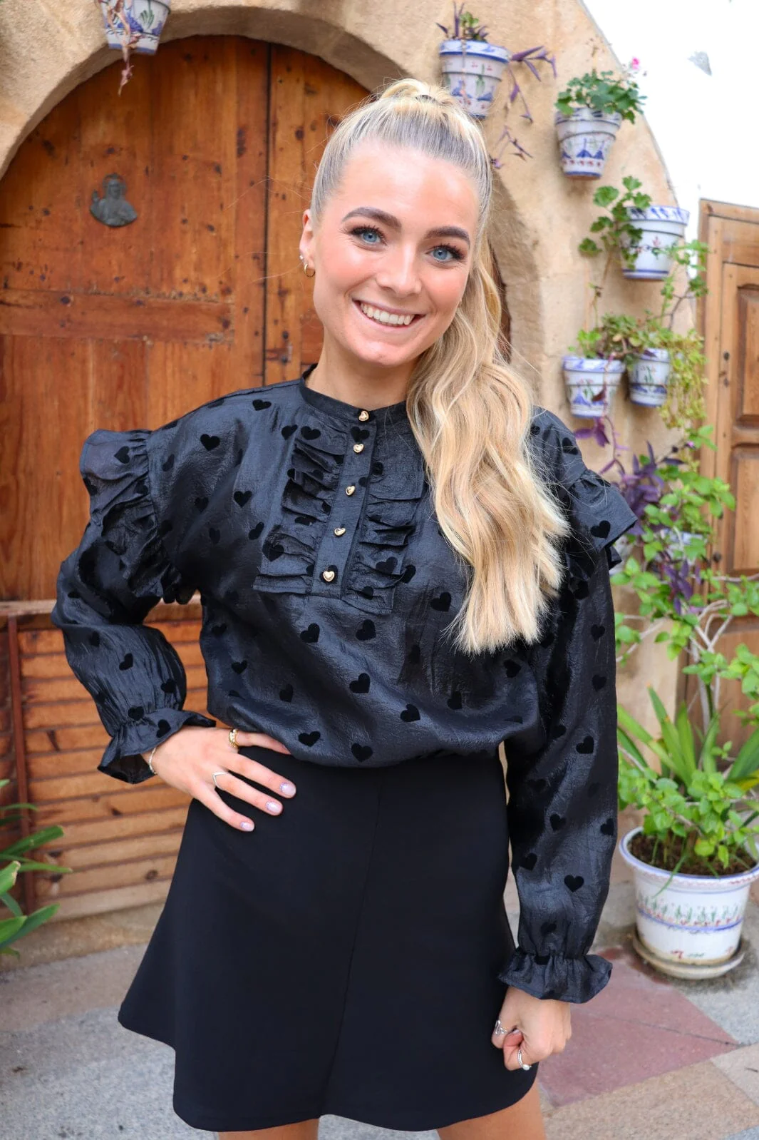 Liberte Tia-Ls-Frill Blouse black heart