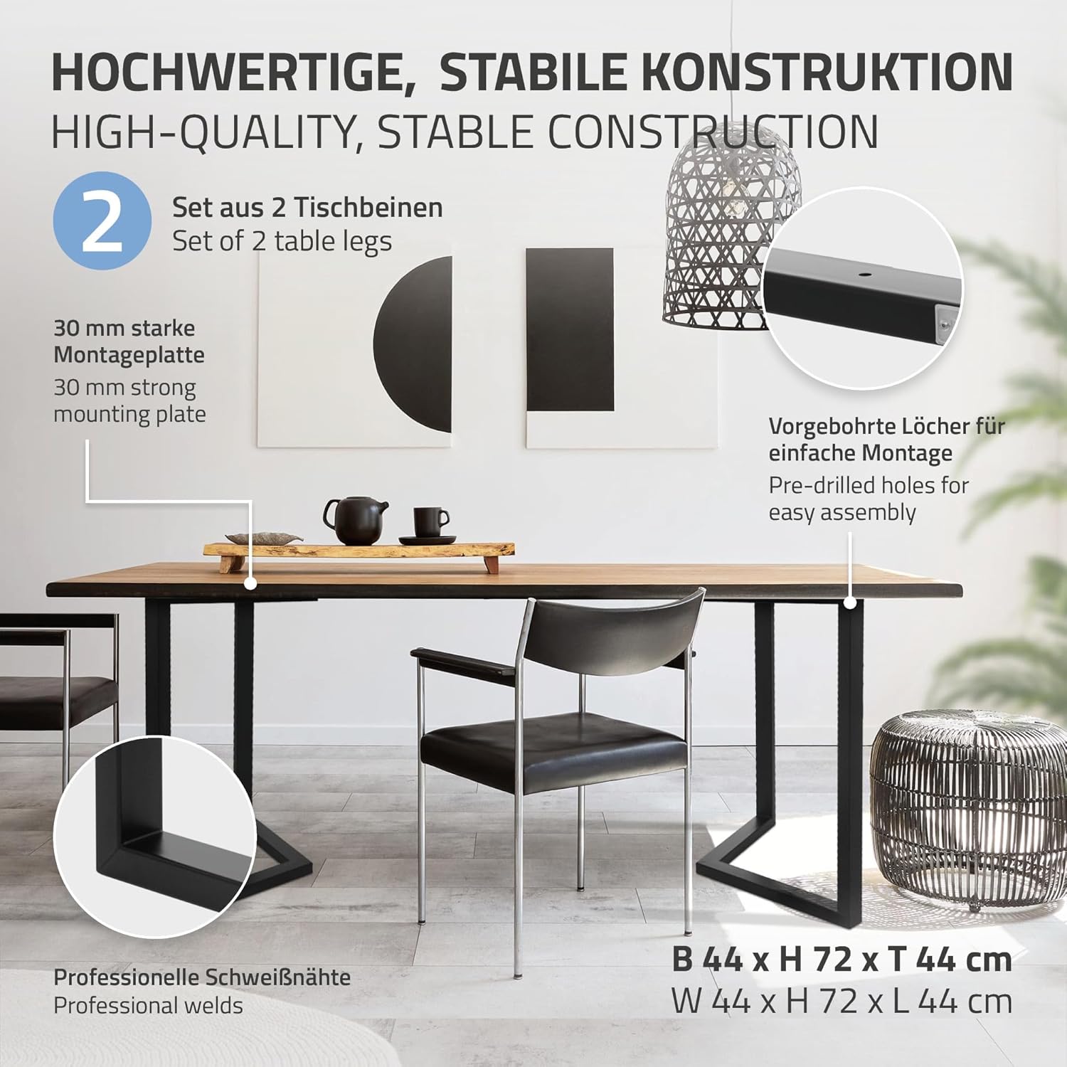 ML-Design 2er Set Tischkufen Arrow B44xH72 cm V-Form, Metall Schwarz, Industriedesign, Kufengestell für Esstische & Schreibtische, Tischgestell Tischbeine Tischuntergestell Möbelfüße für DIY-Projekte