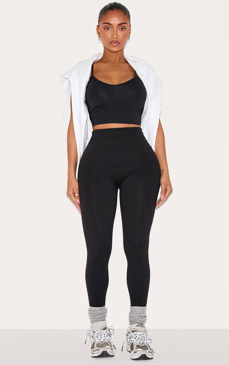 Noir Crop Top Shape En Coton À Bretelles