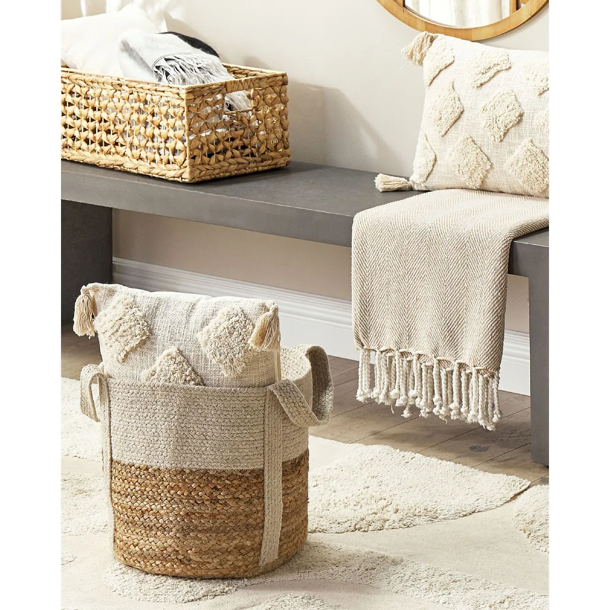 Beliani Panier SONIPAT en jute beige et blanc