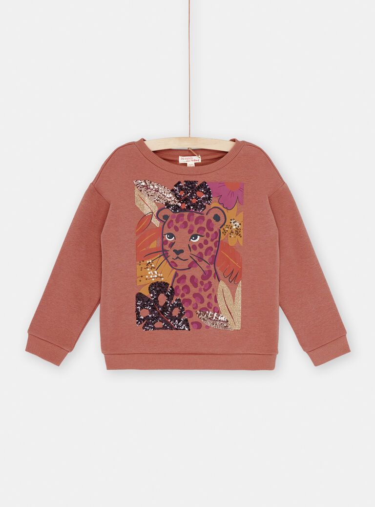 Sweat terracotta à animation panthère