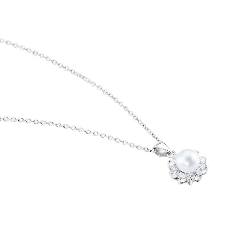 Collier Argent Blanc Cheri Perle De Culture Oxydes De Zirconium