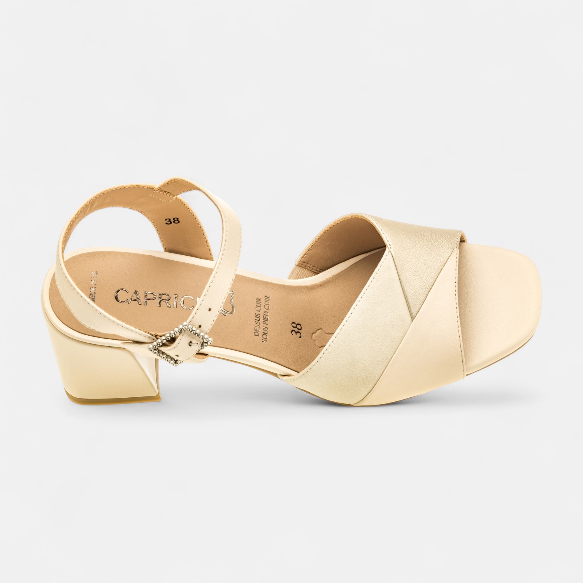 Nu-pieds à talon Femme en cuir beige